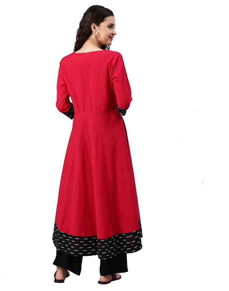 Yash Gallery Women's Cotton Slub & Cambric Cotton Solid Anarkali Kurtis (Pink) - Image 4